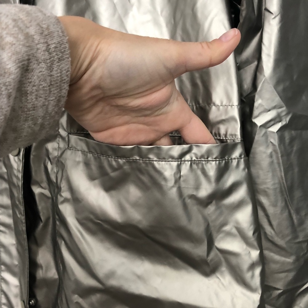 Zara Metallic Silver Hooded Raincoat - Picture 7 of 12